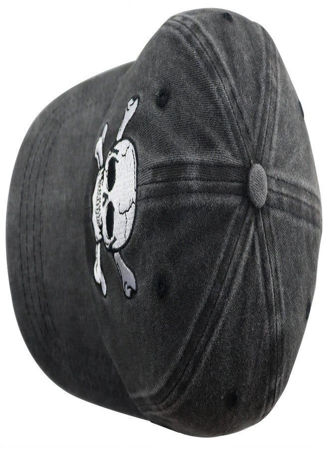 Vxchkerm Skeleton Skull Decor Hats for Men Women, Funny Embroidered Skull and Crossbones Baseball Cap, Adjustable Washed Distressed Vintage Halloween Decorations Hat for Mom Dad Grandpa Grandma Friends Black - Image 4
